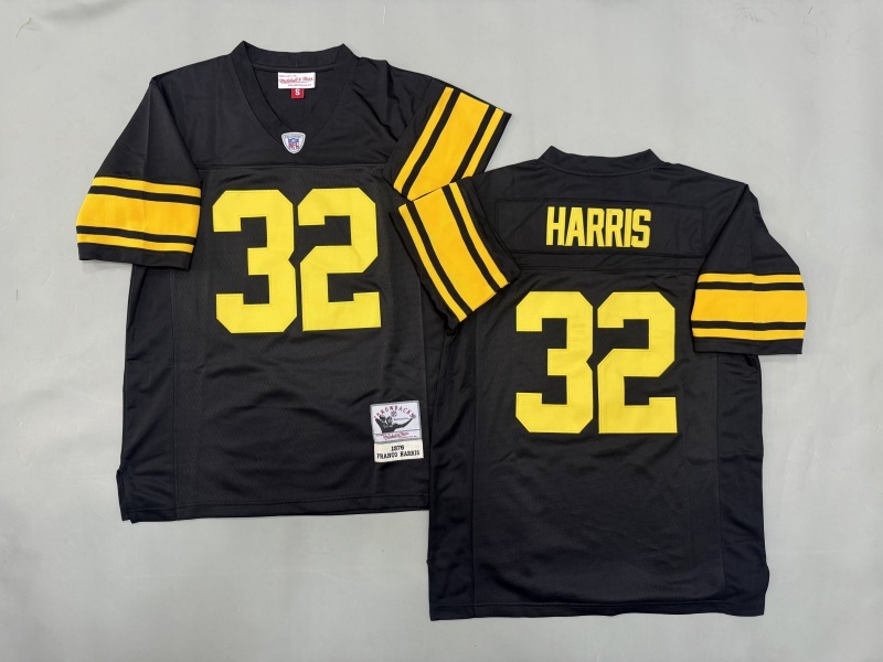 Men 2025 Pittsburgh Steelers #32 Harris black Throwback Limited NFL Jersey style 001